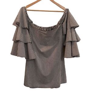 Faithfull The Brand Striped Off Shoulder Triple Bell Sleeve Blouse Size 4